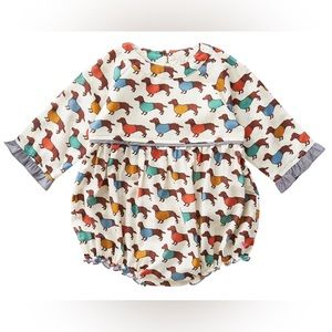 Girls' Olive Dog Print Bubble Romper - Baby 6 -12 months old